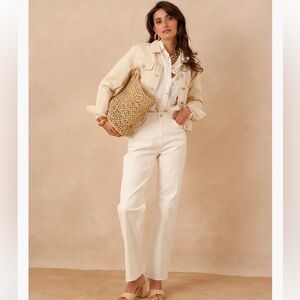 Oraije Paris White Denim Raw Hem Ankle Jean Size M 27-28 High Waist. G40